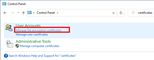 Manage file encryption certificates