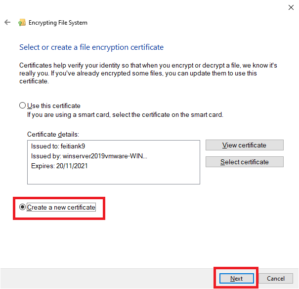 Create a new certificate